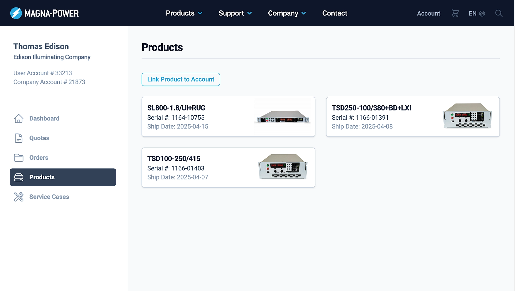 Magna-Power account products listing