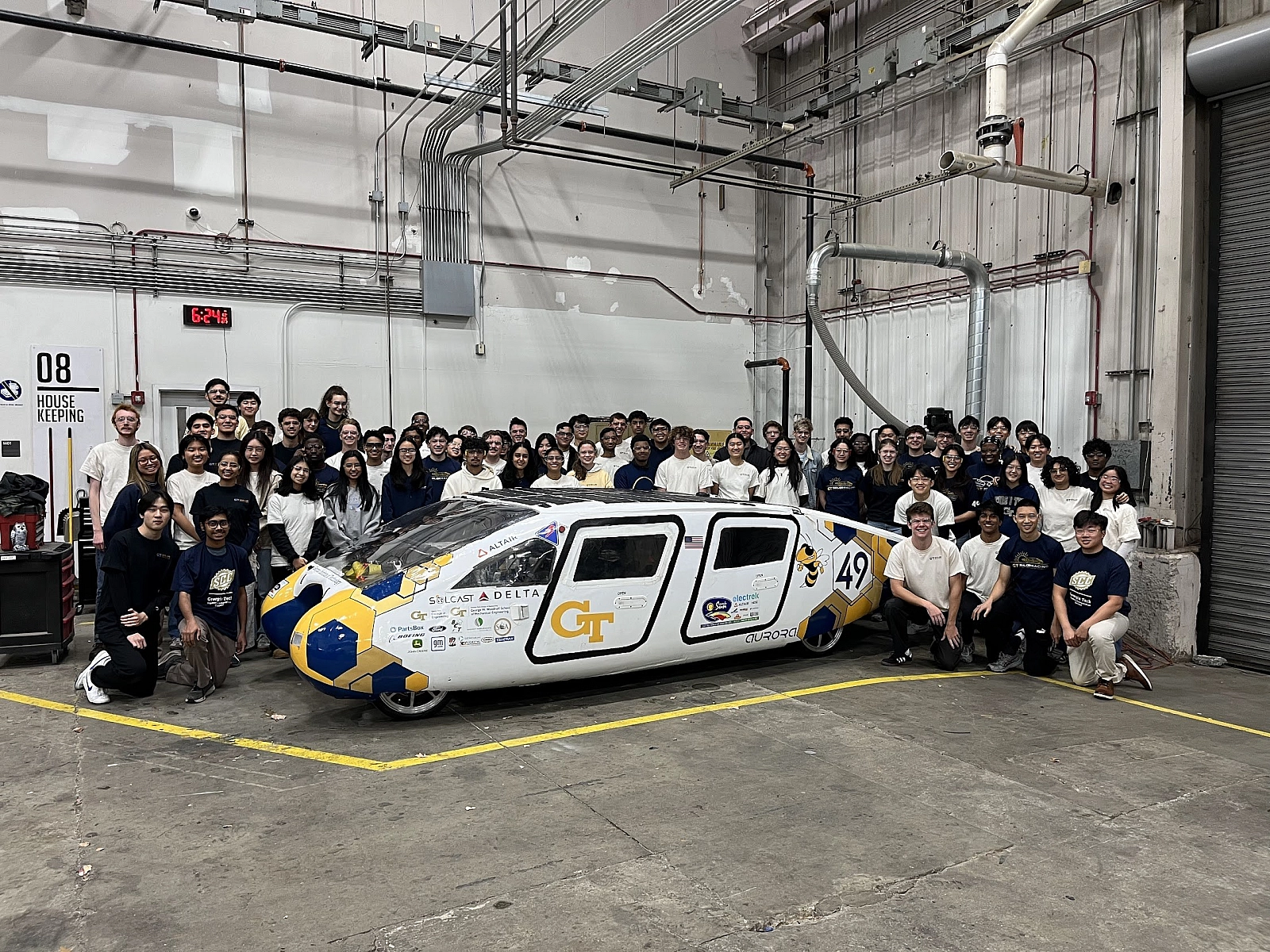 Georgia Tech Solar Racing's latest vehicle in their team's shop space