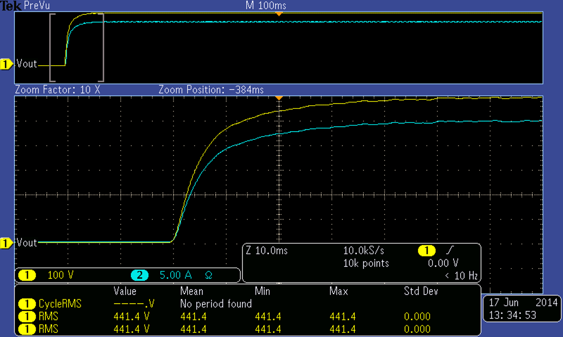 Figure 1. Voltage and current rise time on model with High Slew Rate (+HS) option.