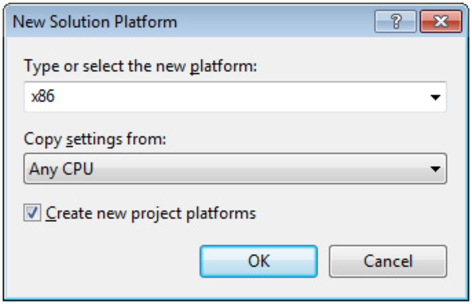 Figure 7. Configuration Manager's New Solution Platform window.