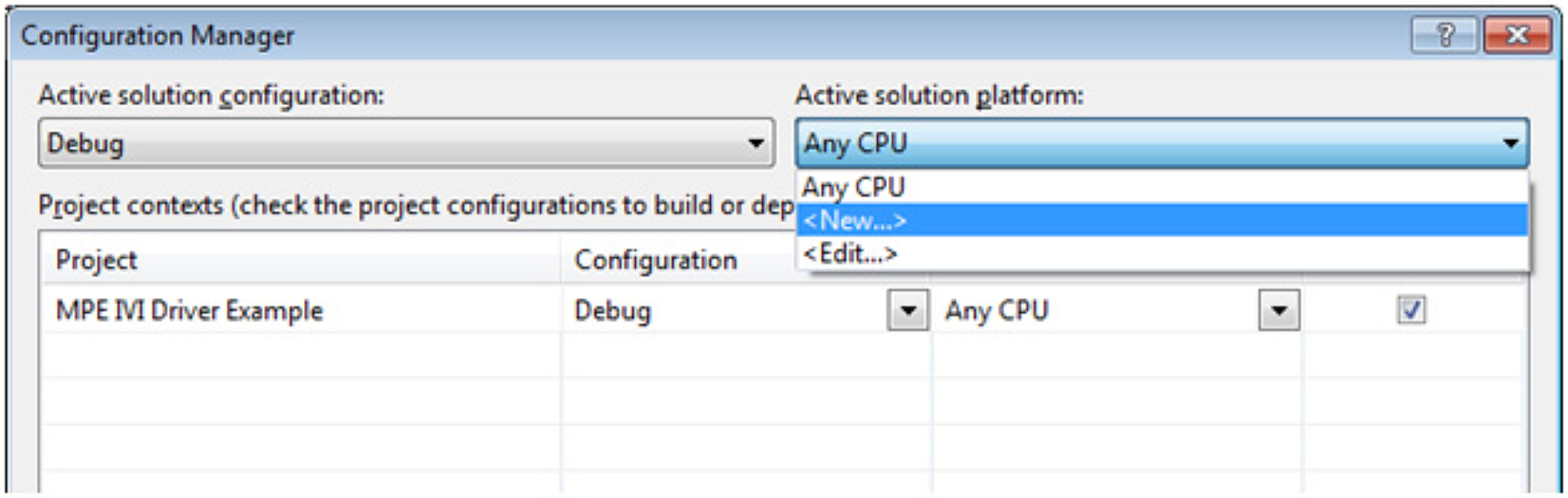 Figure 6. Configuration Manager's options for Active solution platforms.